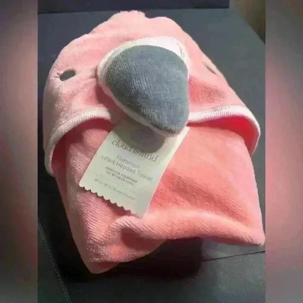 Pink Flamingo Hooded Towel Infant Baby Nursery Bath Cloud Island Gift si…